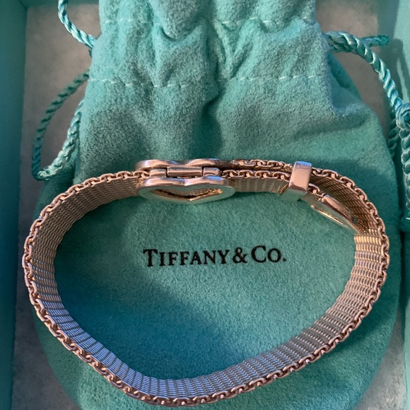 Tiffany & Co. Sterling Silver Somerset Heart Buckle Mesh Bangle Bracelet - Picture 3 of 5